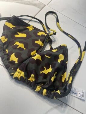 Forever 21 Yellow and Green Camo Triangle Bikini Top